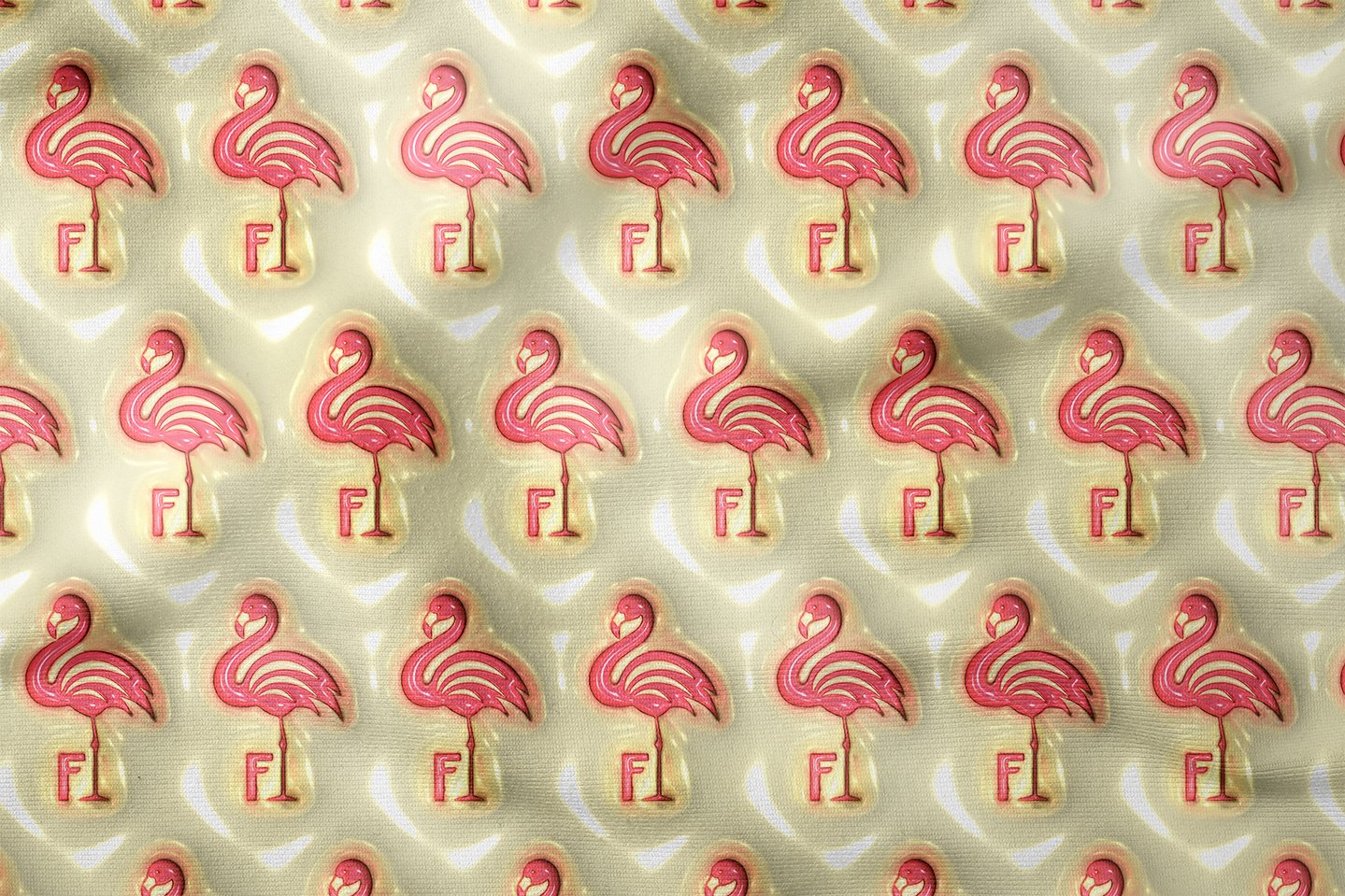 Krem Zeminli Pembe Flamingo Desenli Dijital Baskı Kumaş