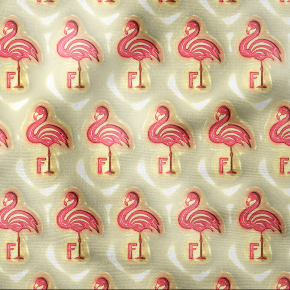 Krem Zeminli Pembe Flamingo Desenli Dijital Baskı Kumaş