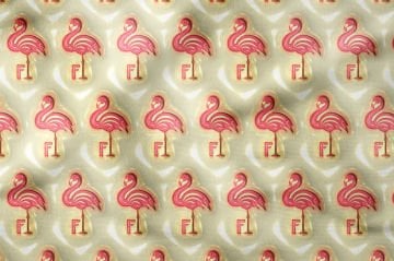 Krem Zeminli Pembe Flamingo Desenli Dijital Baskı Kumaş