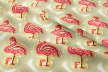 Krem Zeminli Pembe Flamingo Desenli Dijital Baskı Kumaş