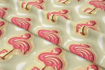 Krem Zeminli Pembe Flamingo Desenli Dijital Baskı Kumaş
