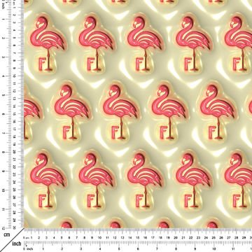 Krem Zeminli Pembe Flamingo Desenli Dijital Baskı Kumaş