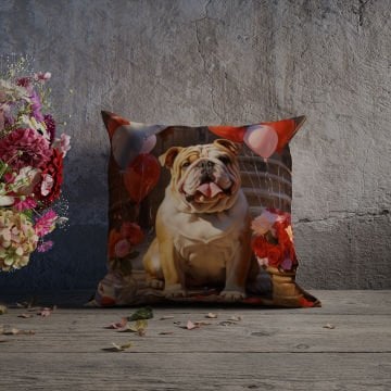 Sevgililer Günü Koleksiyonu - Bulldog Aşkı Temalı 2'li Kırlent Paneli Dikilmemiş Kumaş