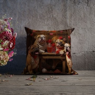 Sevgililer Günü Koleksiyonu - Bulldog Aşkı Temalı 2'li Kırlent Paneli Dikilmemiş Kumaş