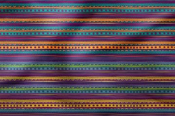 Sarı Turkuaz Mor Tonlarda Etnik Desenli Dijital Baskılı Kumaş