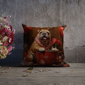 Sevgililer Günü Koleksiyonu - Bulldog Aşkı Temalı 2'li Kırlent Paneli Dikilmemiş Kumaş