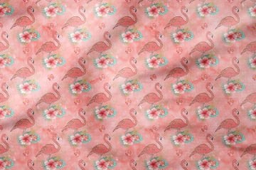 Pink Leaf Background Gold Gilded Floral Flamingo Pattern Digital Print Fabric
