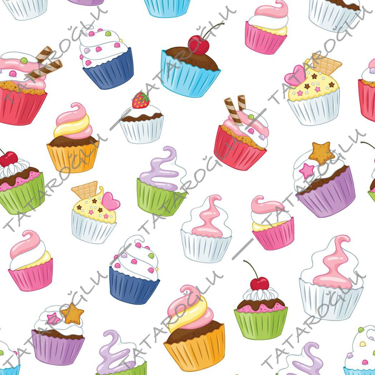 Beyaz Zemin Üzerine Cupcake Kumaş