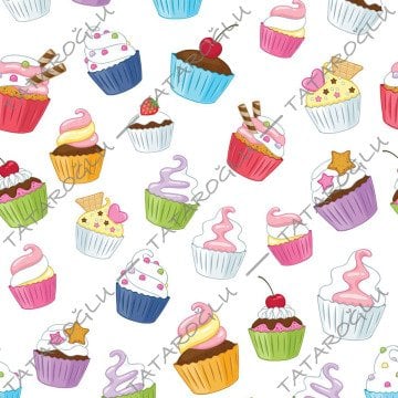 Beyaz Zemin Üzerine Cupcake Kumaş