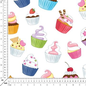 Beyaz Zemin Üzerine Cupcake Kumaş