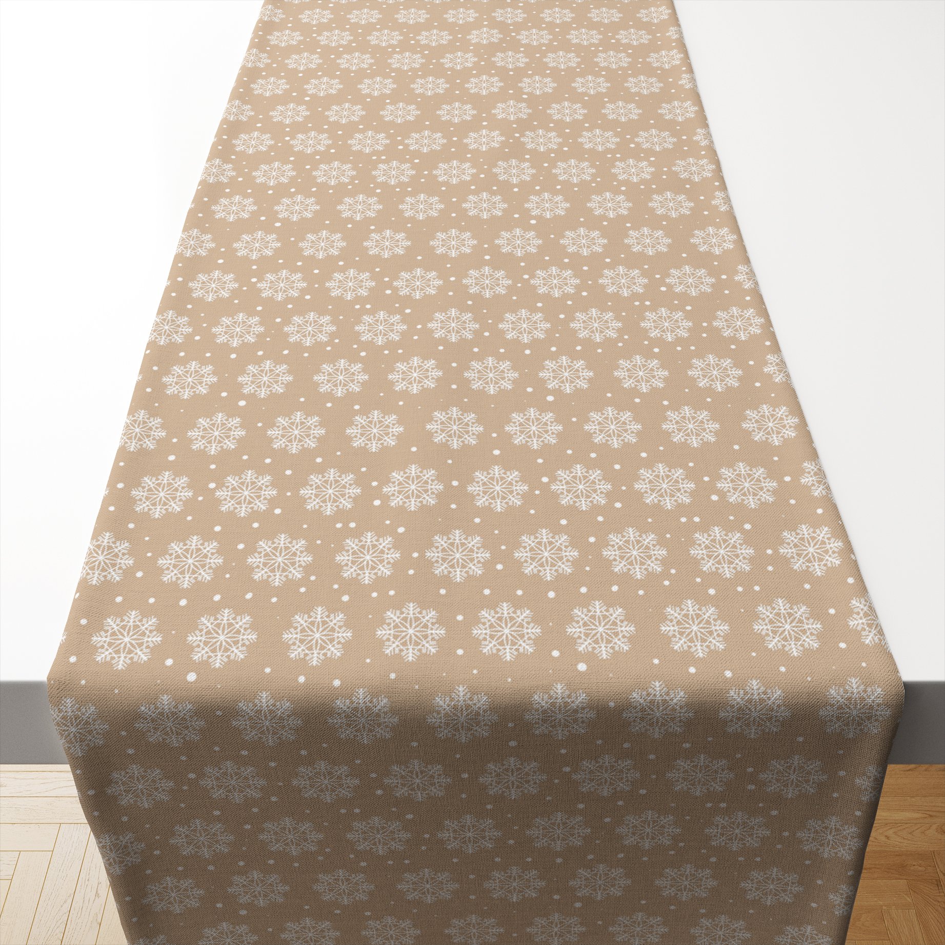 Yılbaşı Koleksiyonu- Yılbaşı Kar Tanesi Runner Dikişsiz Panel Kumaş