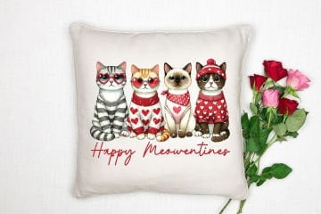 Sevgililer Günü Koleksiyonu - Kedi Aşkı Temalı 2'li Kırlent Paneli Dikilmemiş Kumaş