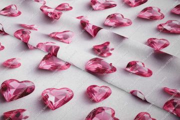Sevgililer Günü Koleksiyonu- 3d Pembe Kristal Kalpler Çok Amaçlı Dekoratif Kumaş
