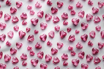 Sevgililer Günü Koleksiyonu- 3d Pembe Kristal Kalpler Çok Amaçlı Dekoratif Kumaş