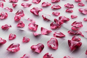 Sevgililer Günü Koleksiyonu- 3d Pembe Kristal Kalpler Çok Amaçlı Dekoratif Kumaş
