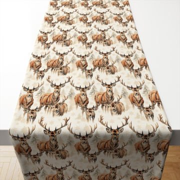 Yılbaşı Koleksiyonu- Vintage Yılbaşı Geyikleri Runner Dikişsiz Panel Kumaş