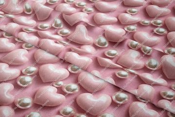 Sevgililer Günü Koleksiyonu- 3d Pembe Kalpler ve İnci Taneleri Çok Amaçlı Dekoratif Kumaş