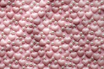 Sevgililer Günü Koleksiyonu- 3d Pembe Kalpler ve İnci Taneleri Çok Amaçlı Dekoratif Kumaş