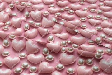 Sevgililer Günü Koleksiyonu- 3d Pembe Kalpler ve İnci Taneleri Çok Amaçlı Dekoratif Kumaş