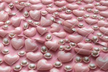 Sevgililer Günü Koleksiyonu- 3d Pembe Kalpler ve İnci Taneleri Çok Amaçlı Dekoratif Kumaş