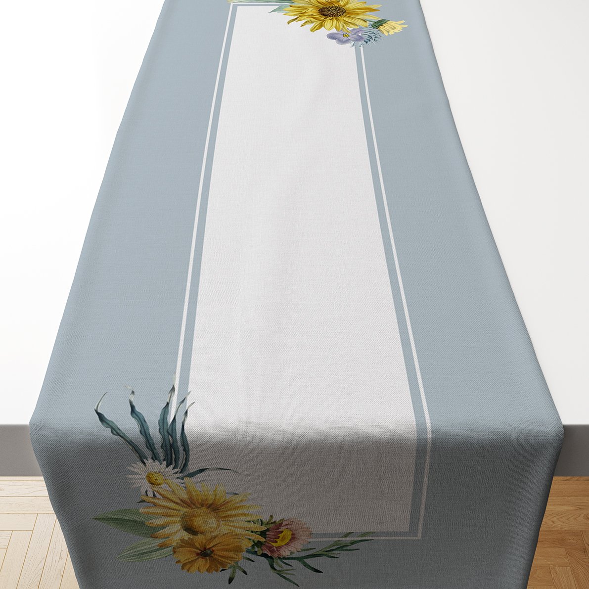 Köşeleri Çiçekli Runner Dikilmemiş Panel Kumaş