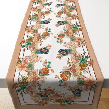 Vintage Sarmaşık Çiçekli Runner Dikilmemiş Panel Kumaş