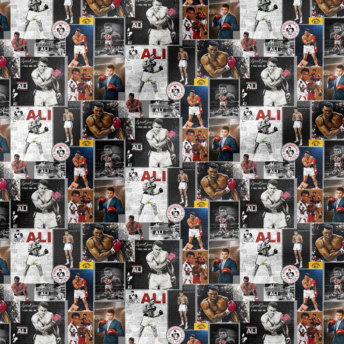 Muhammed Ali Fotoğraflarından Oluşan Patchwork Desenli Kumaş(SONBAHAR İNDİRİMİ)