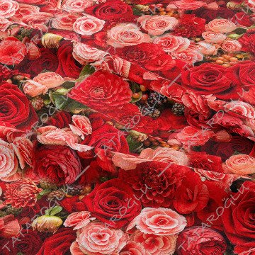 Sevgililer Günü Koleksiyonu-Kırmızı Gül Desenli Dijital Baskılı Kumaş