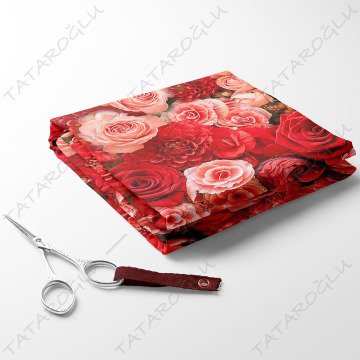 Sevgililer Günü Koleksiyonu-Kırmızı Gül Desenli Dijital Baskılı Kumaş