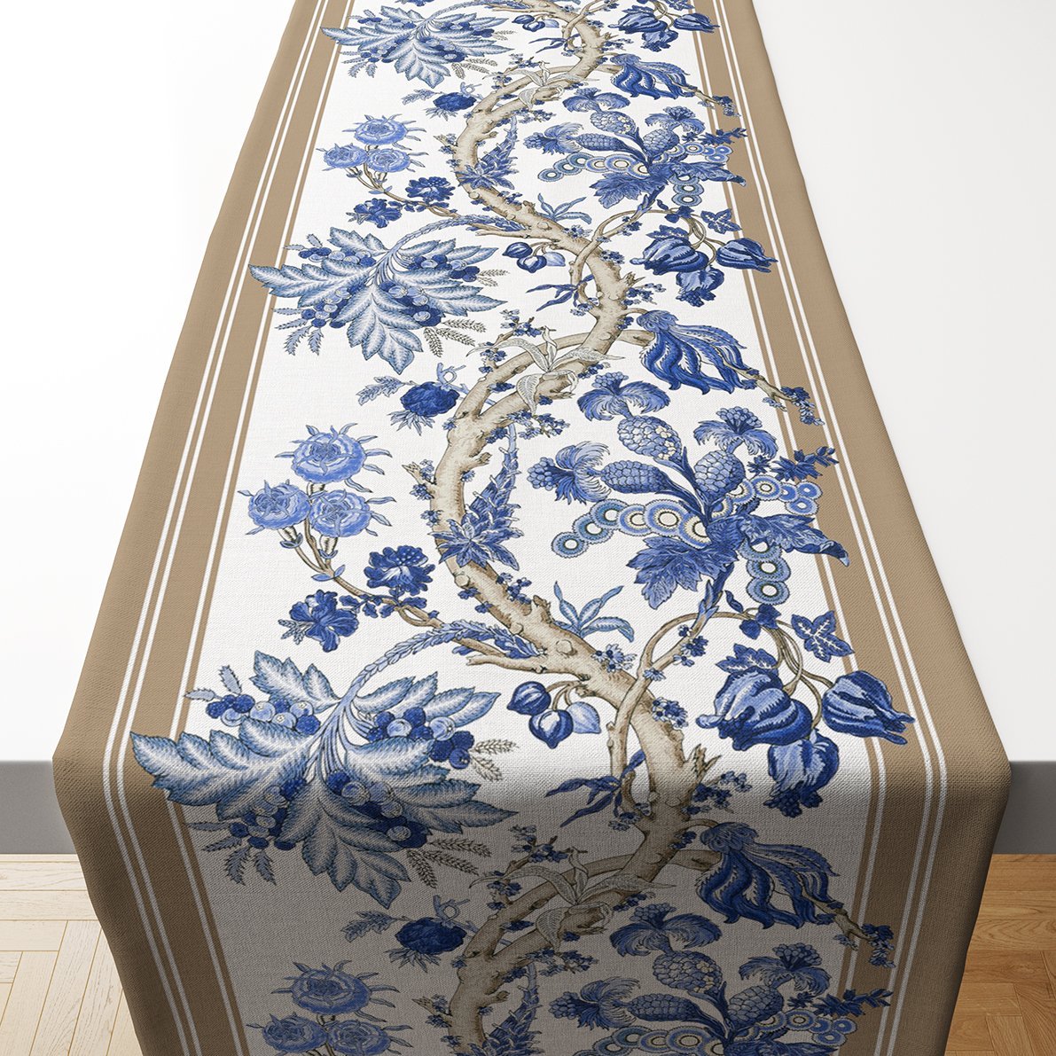 Çiçekli Sarmaşık Desenli Runner Dikilmemiş Panel Kumaş