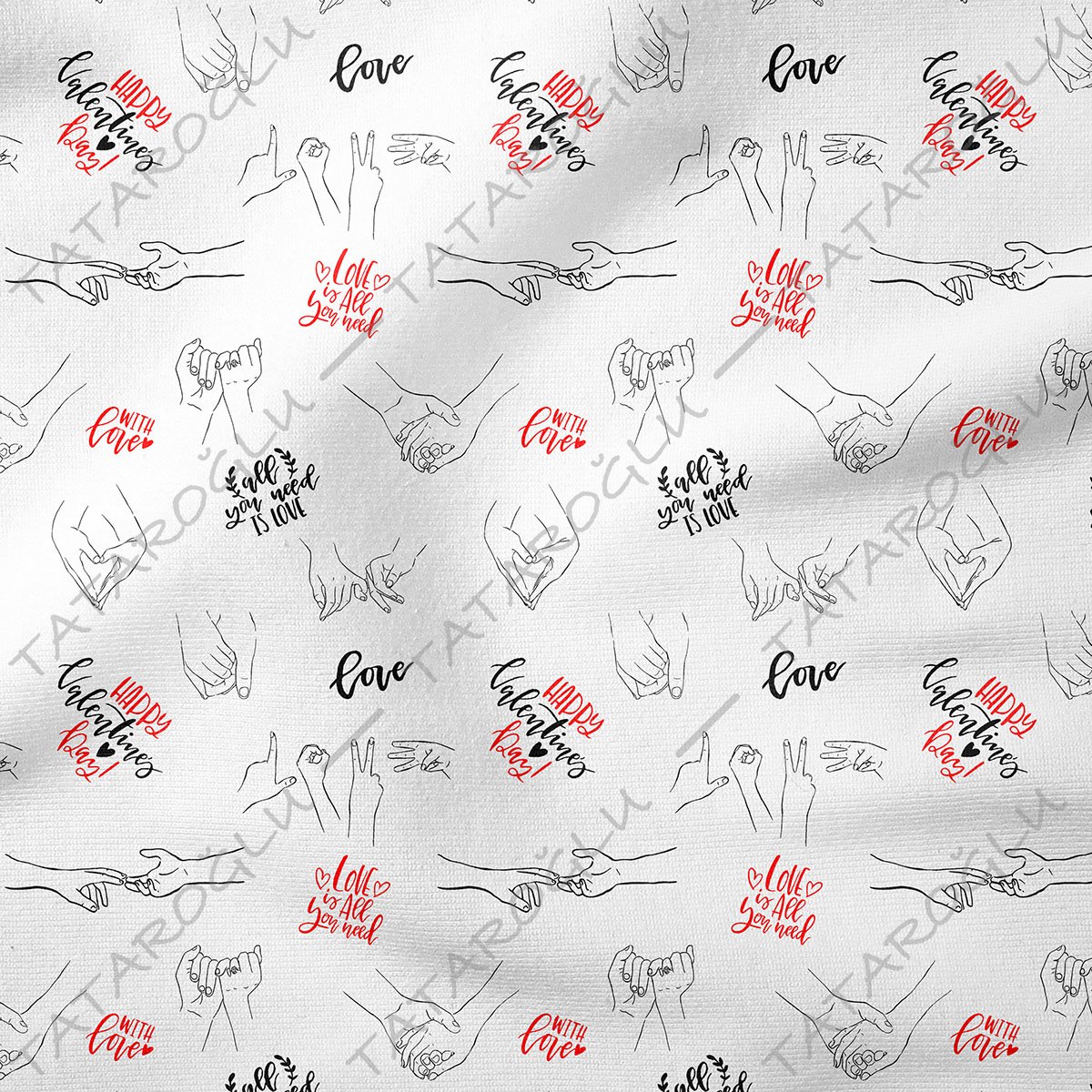 Sevgililer Günü Koleksiyonu-Aşk İşaret Dili Desenli Kumaş