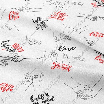 Sevgililer Günü Koleksiyonu-Aşk İşaret Dili Desenli Kumaş