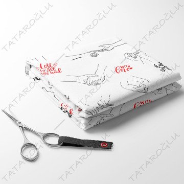 Sevgililer Günü Koleksiyonu-Aşk İşaret Dili Desenli Kumaş