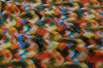 Renkli Küçük Karelerde Oluşan Yuvarlak Geometrik Desenli Baskılı Kumaş