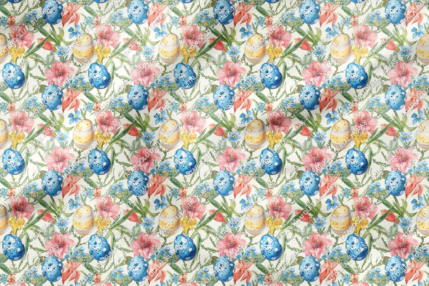 Happy Easter / Paskalya Çiçekler İçinde Yumurtalar Çok Amaçlı Dekoratif Tasarım Dijital Baskı Kumaş