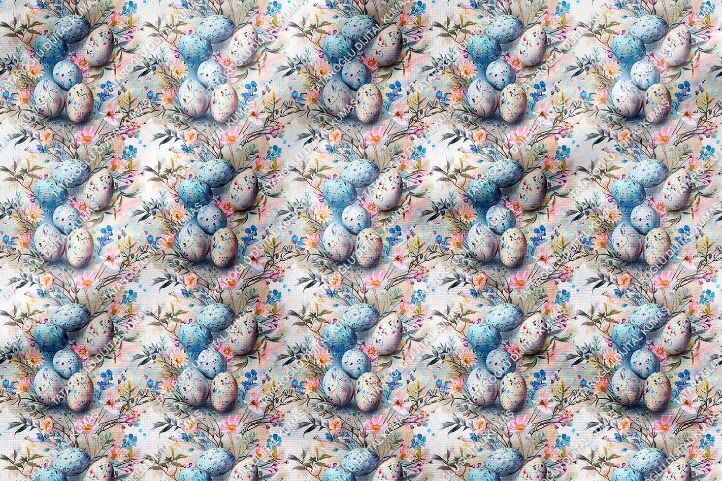 Happy Easter / Paskalya Çıtır Çiçekler İçinde Yumurtalar Çok Amaçlı Dekoratif Tasarım Dijital Baskı Kumaş