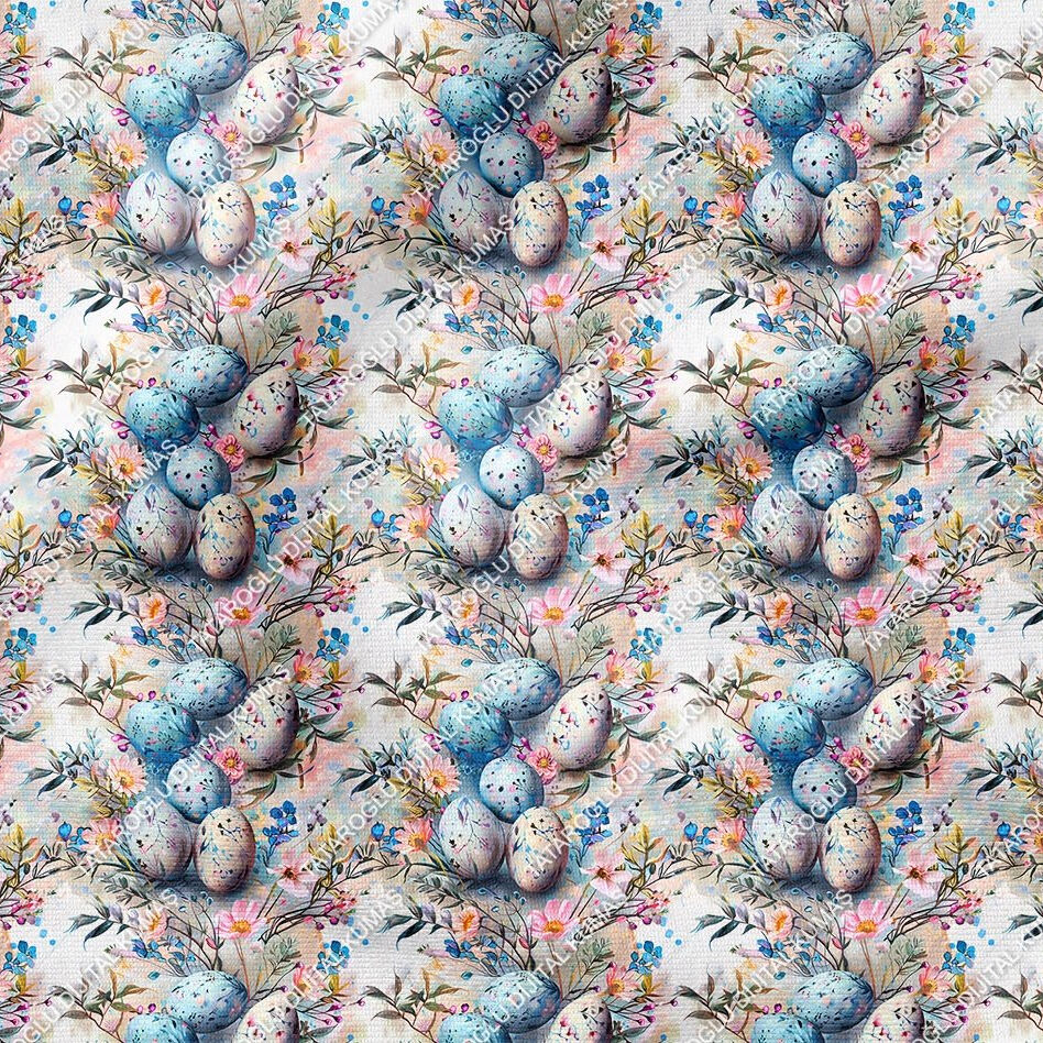 Happy Easter / Paskalya Çıtır Çiçekler İçinde Yumurtalar Çok Amaçlı Dekoratif Tasarım Dijital Baskı Kumaş