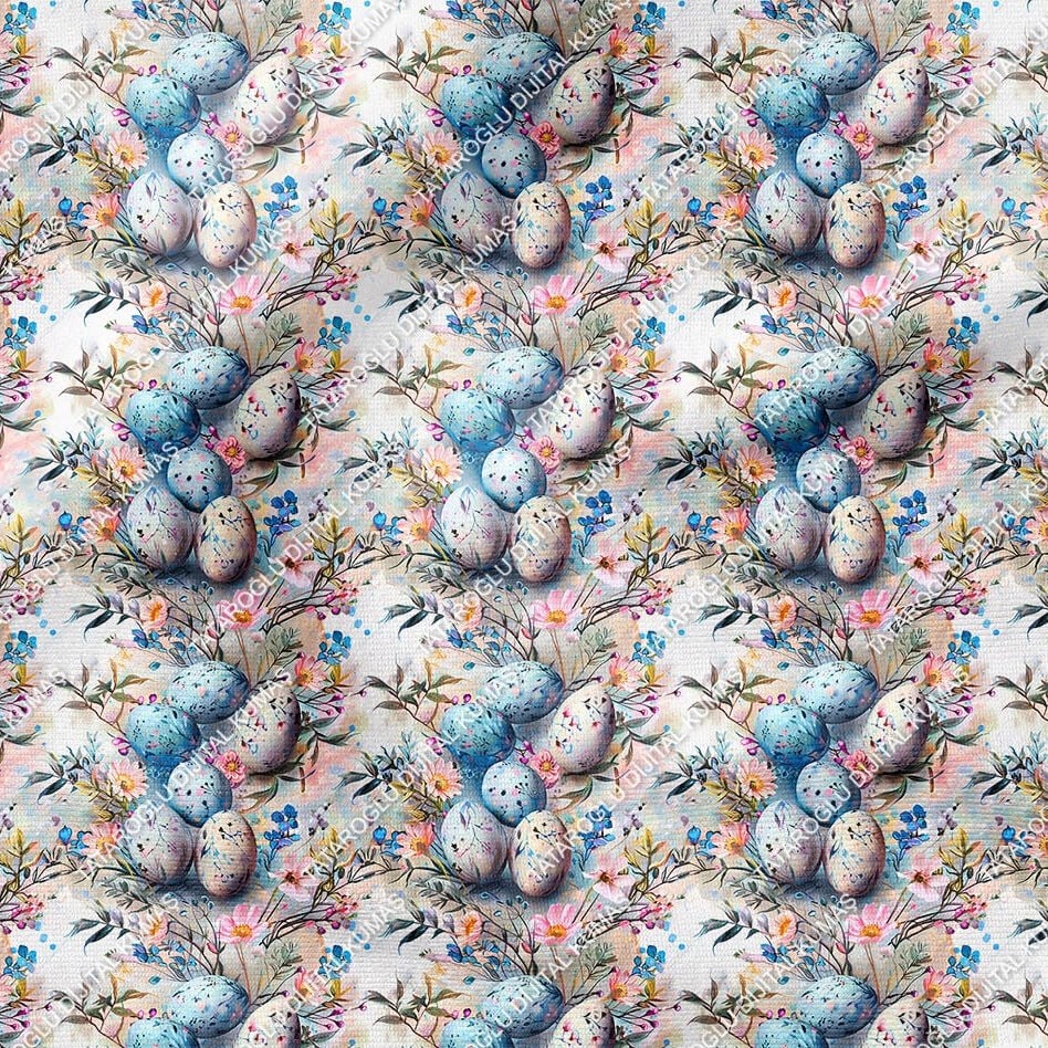 Happy Easter / Paskalya Çıtır Çiçekler İçinde Yumurtalar Çok Amaçlı Dekoratif Tasarım Dijital Baskı Kumaş