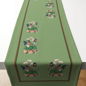 Kuşlu Desenli Runner Dikilmemiş Panel Kumaş