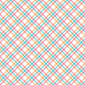 Yaz Koleksiyonu - Turuncu Pembe Turkuaz Ekose Dekoratif Dijital Baskı Kumaş