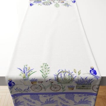 Lavantalı Bisiklet Desenli Runner Dikilmemiş Panel Kumaş