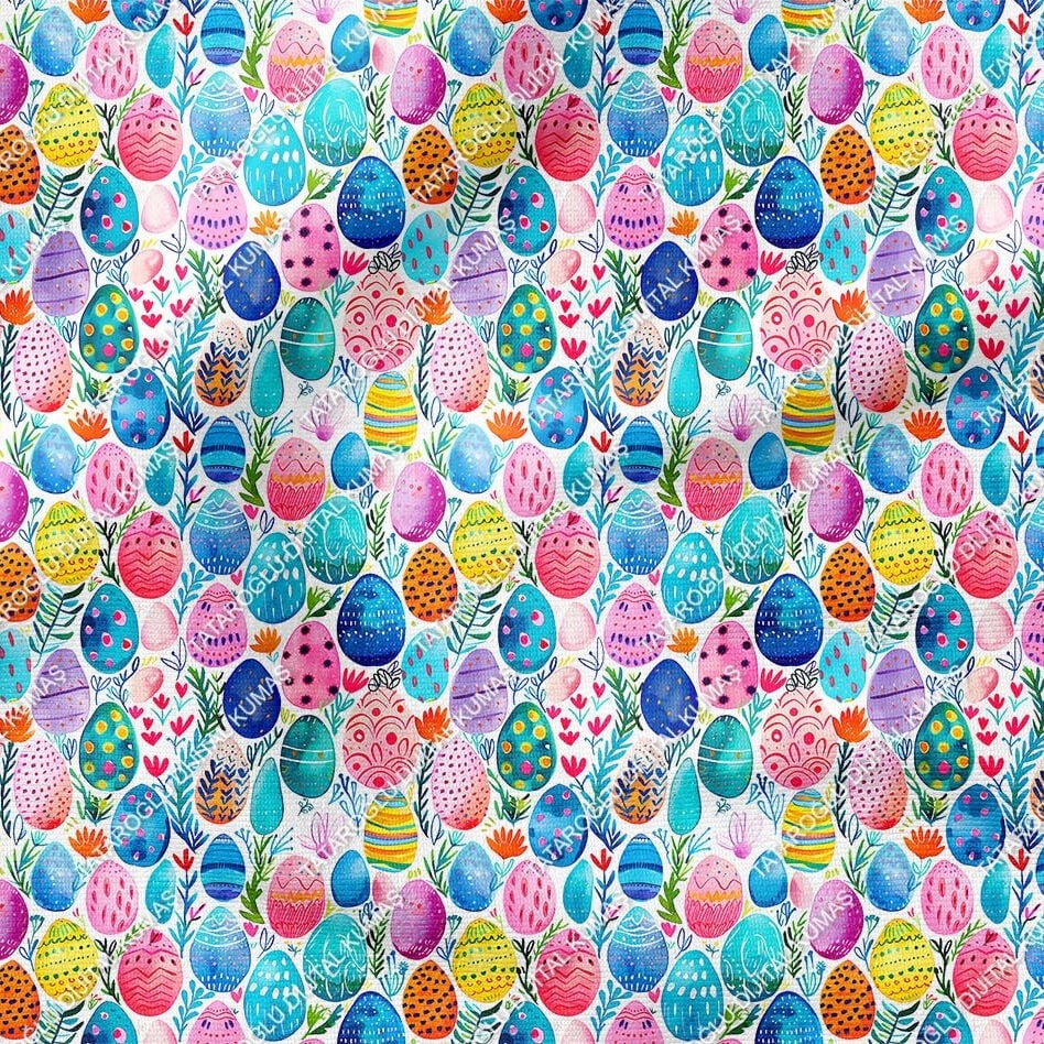 Happy Easter / Paskalya Renkli Yumurtalar Çok Amaçlı Dekoratif Tasarım Dijital Baskı Kumaş