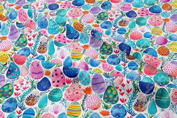 Happy Easter / Paskalya Renkli Yumurtalar Çok Amaçlı Dekoratif Tasarım Dijital Baskı Kumaş