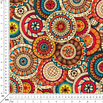 Kahve Tonlarda İç İçe Geçmiş Yuvarlak Desenli Dijital Baskılı Kumaş