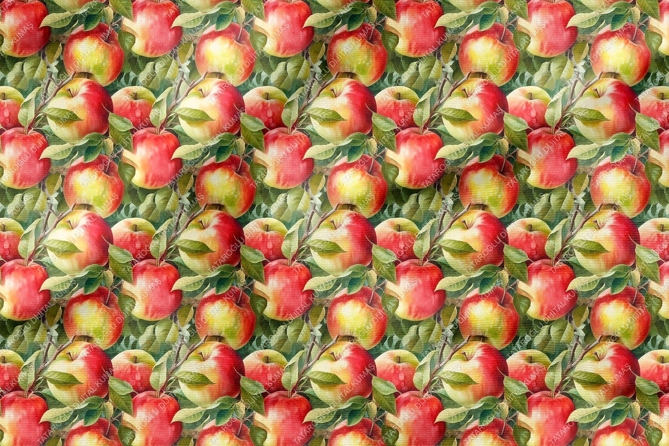 Elma Desenli Dijital Baskılı Dekoratif Polyester Kumaş