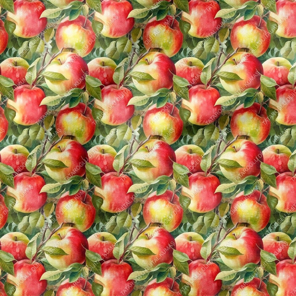 Elma Desenli Dijital Baskılı Dekoratif Polyester Kumaş