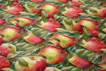 Elma Desenli Dijital Baskılı Dekoratif Polyester Kumaş