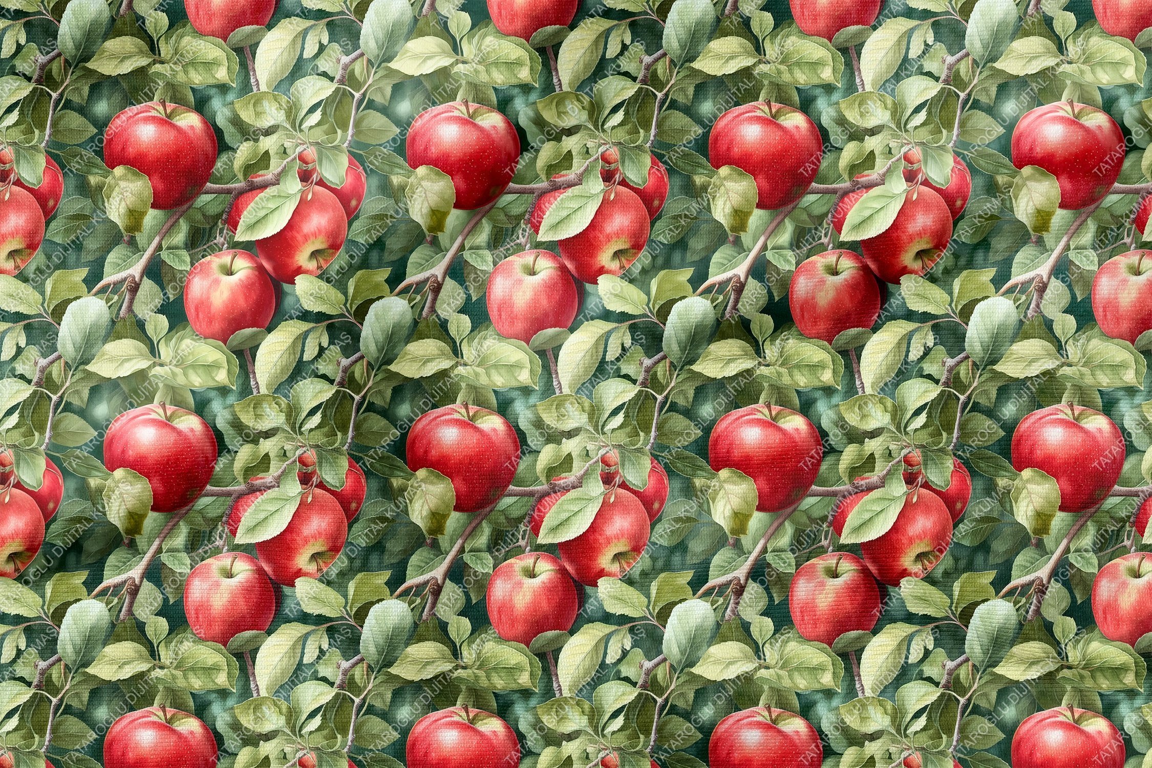 Elma Desenli Dijital Baskılı Dekoratif Polyester Kumaş