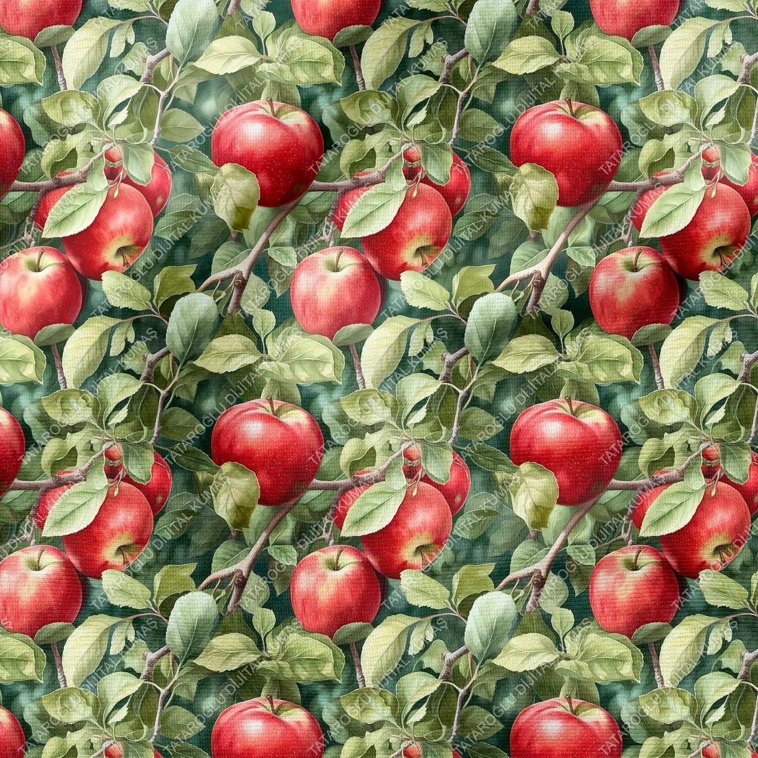 Elma Desenli Dijital Baskılı Dekoratif Polyester Kumaş