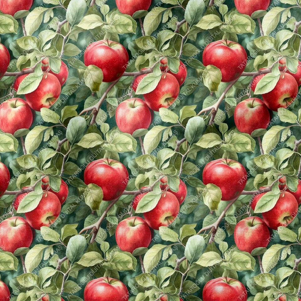Elma Desenli Dijital Baskılı Dekoratif Polyester Kumaş